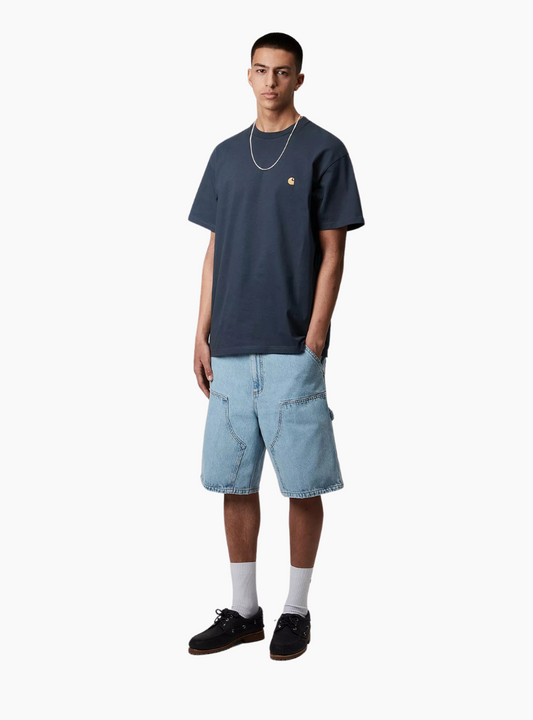 Camiseta S/S Chase - dusky blue / gold