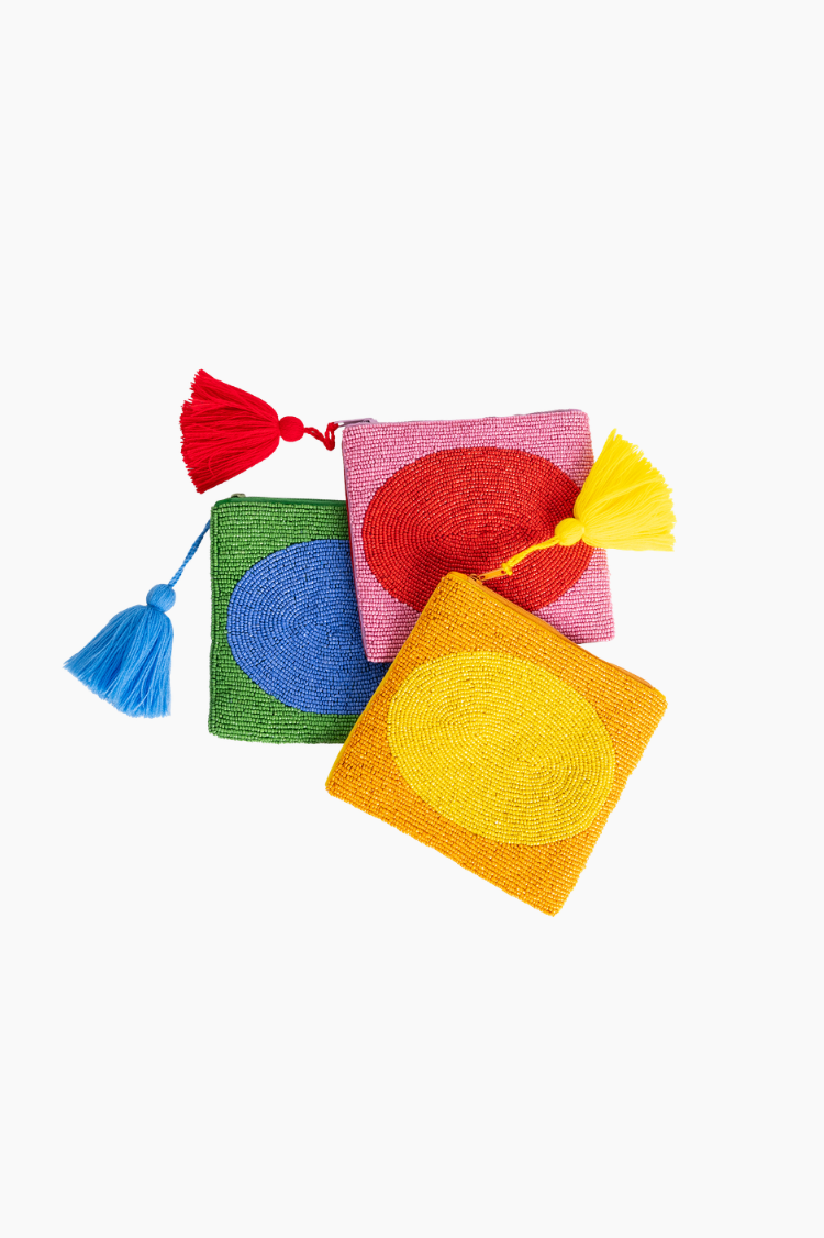 Clutch Mediano Cuentas de Vidrio - rosa / rojo