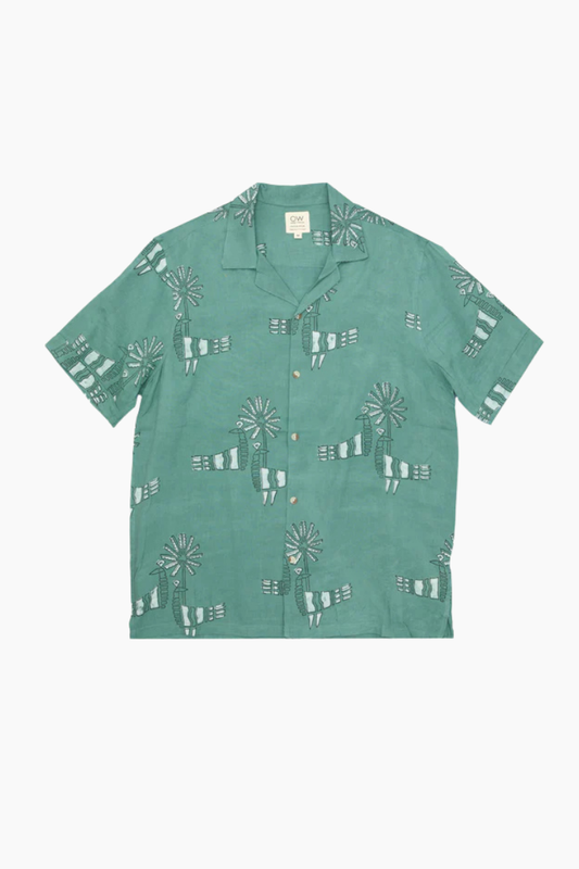 Camisa Otherwise Oba verde estampada a mano en algodón mulmul