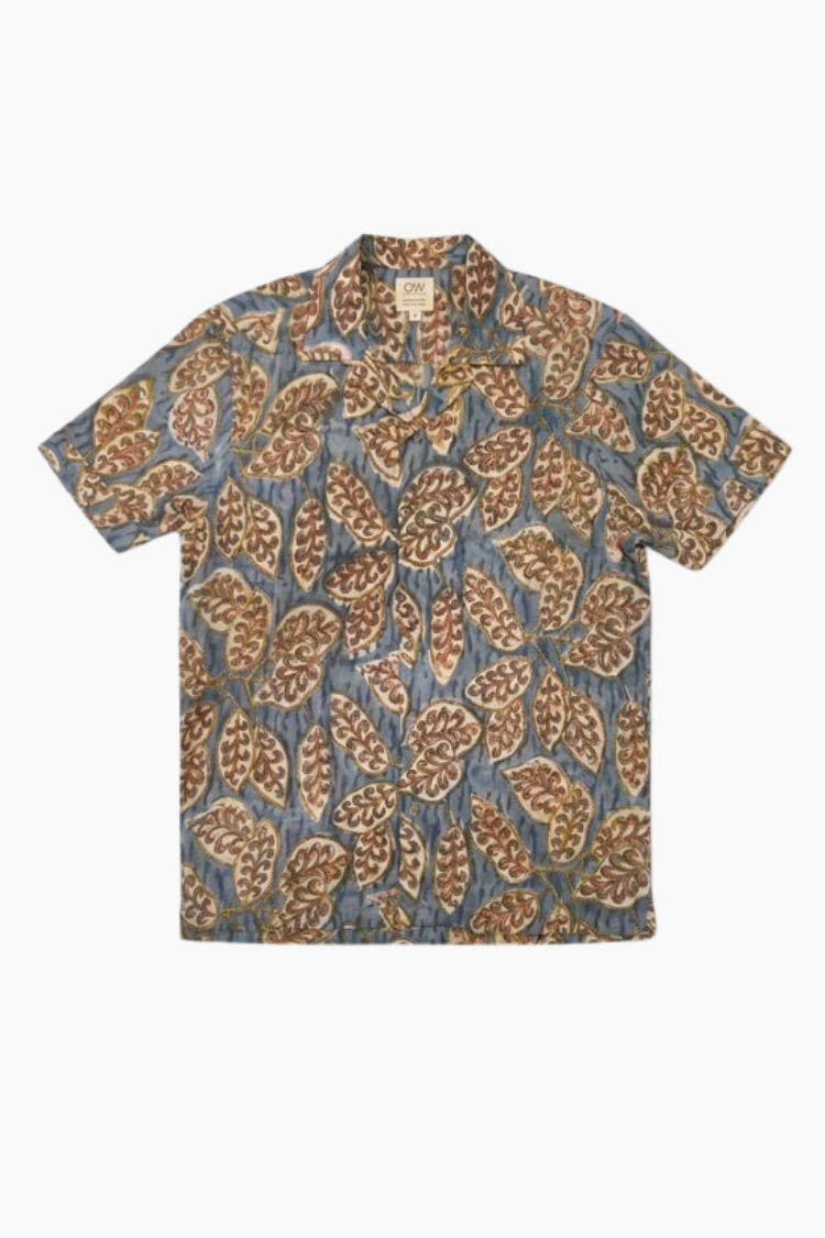 Camisa Otherwise Tinga azul estampada a mano con técnica blockprint