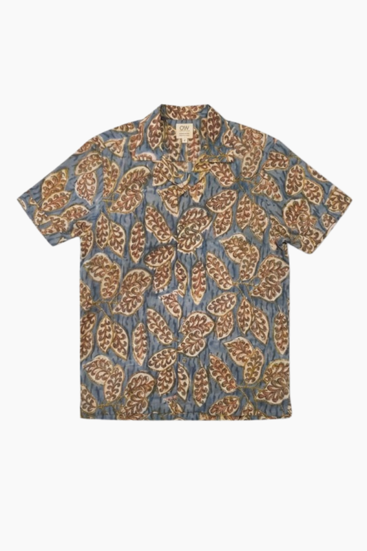 Camisa Otherwise Tinga azul estampada a mano con técnica blockprint