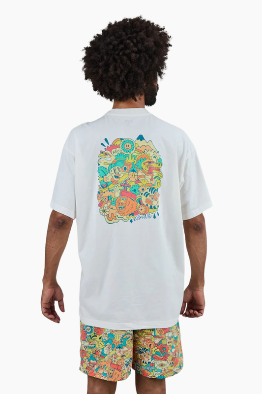 camiseta brava asis percales party animal blanca oversize grafico trasero