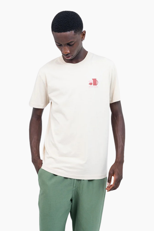 Camiseta Cream Local de OLOW para hombre en algodón orgánico GOTS color crema con pequeño gráfico frontal