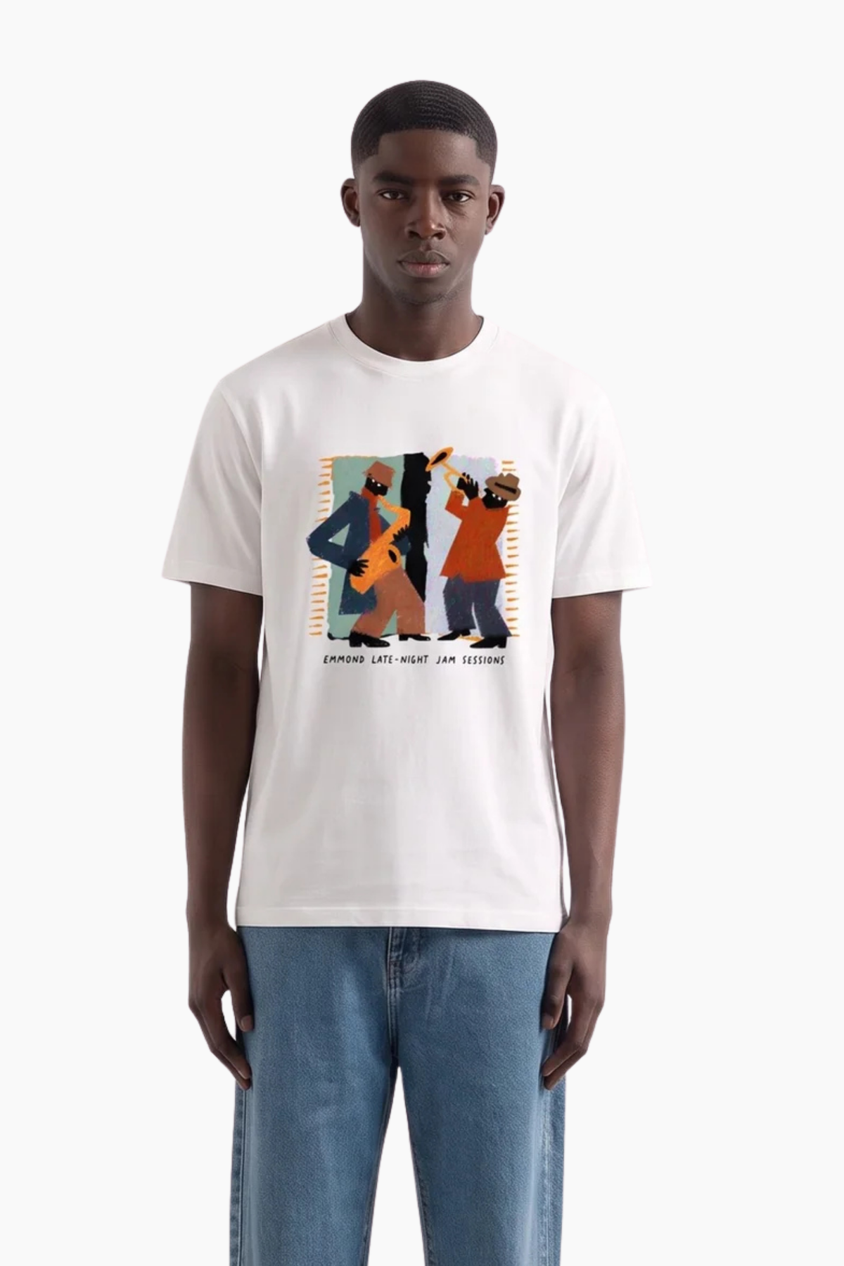 Camiseta JAM de Edmmond Studios para hombre en blanco roto con estampado gráfico frontal y fit regular