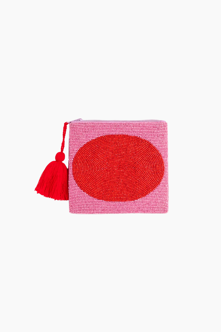 clutch mediano cuentas vidrio rojo rosa helio ferretti