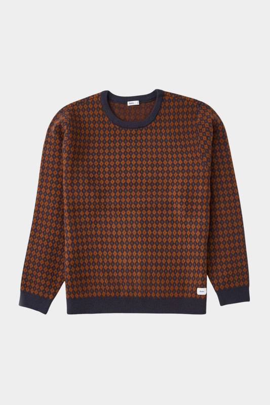 Jersey Check de Katin USA para hombre en Rust Navy con dibujo de rombos óxido y azul marino y cuello redondo