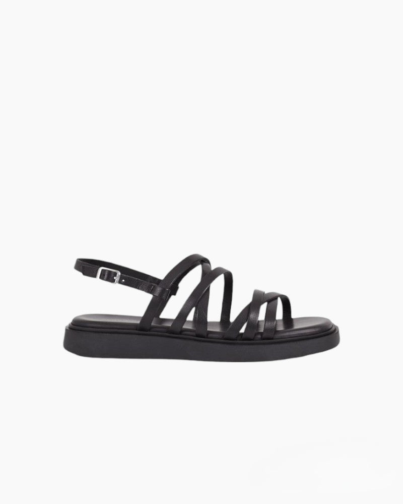 Sandalias Connie Black de Vagabond para mujer en piel negra con tiras cruzadas y cierre ajustable.