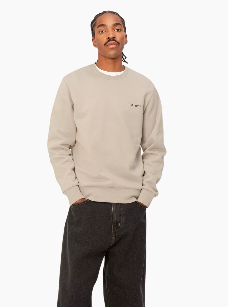 Sudadera Carhartt WIP Script Embroidery color Wall/Black con logo bordado en negro