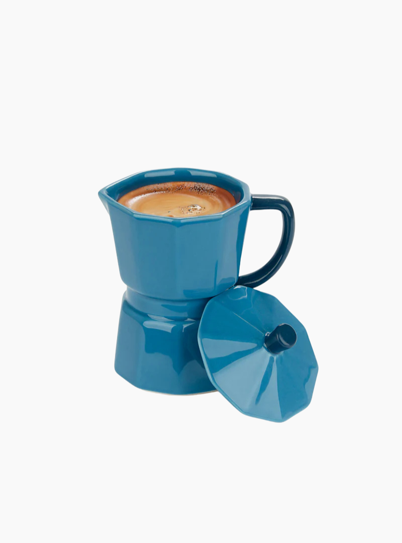Taza Moka azul Balvi de cerámica con tapa estilo cafetera italiana