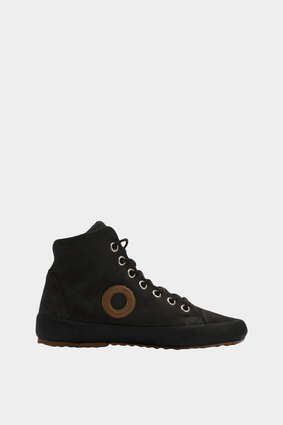 Zapatillas altas Aro Wen H Charcoal de mujer en ante gris carbón con suela oscura, ojales metálicos y diseño retro