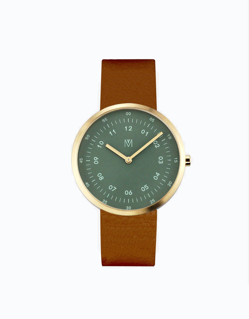 Reloj Maven Dusty Olive 40 mm unisex con esfera verde oliva, cristal de zafiro y correa italiana de cuero.