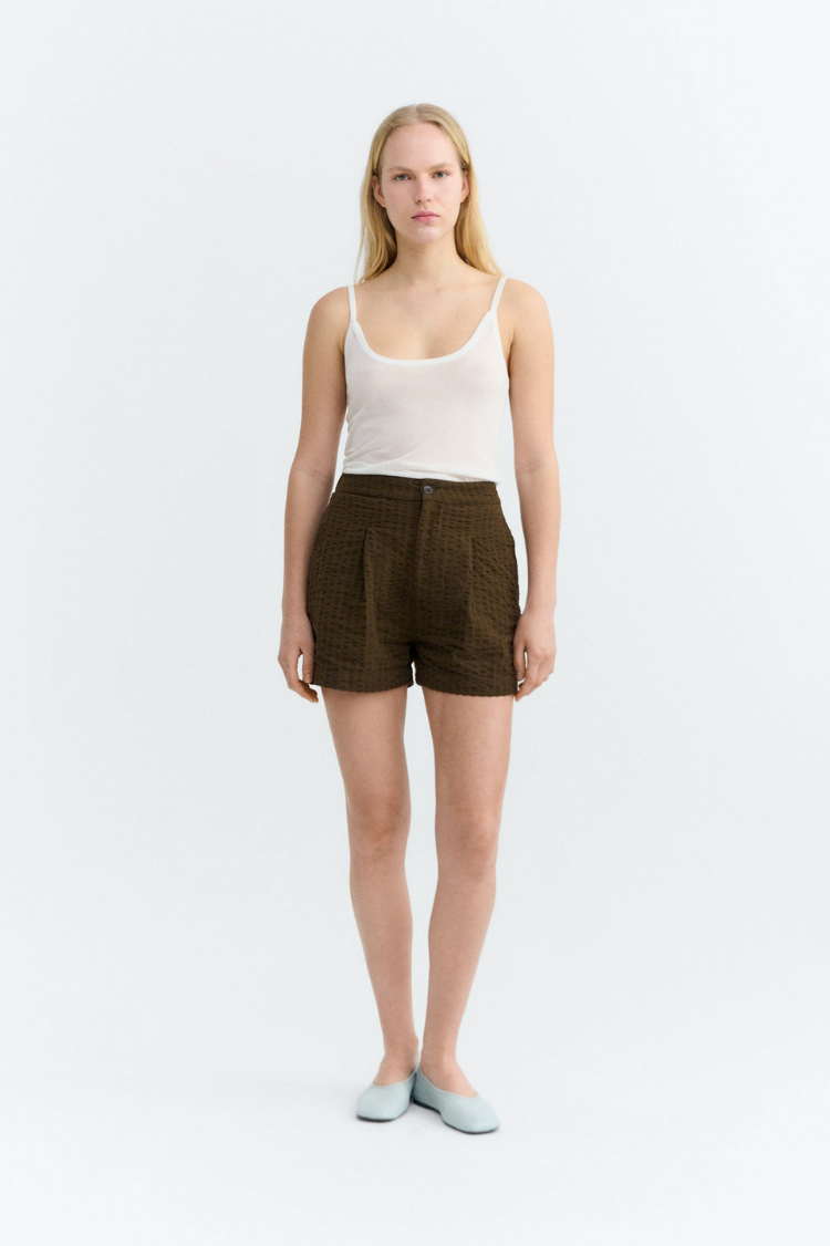 Pantalón corto Narciso seersucker - marrón