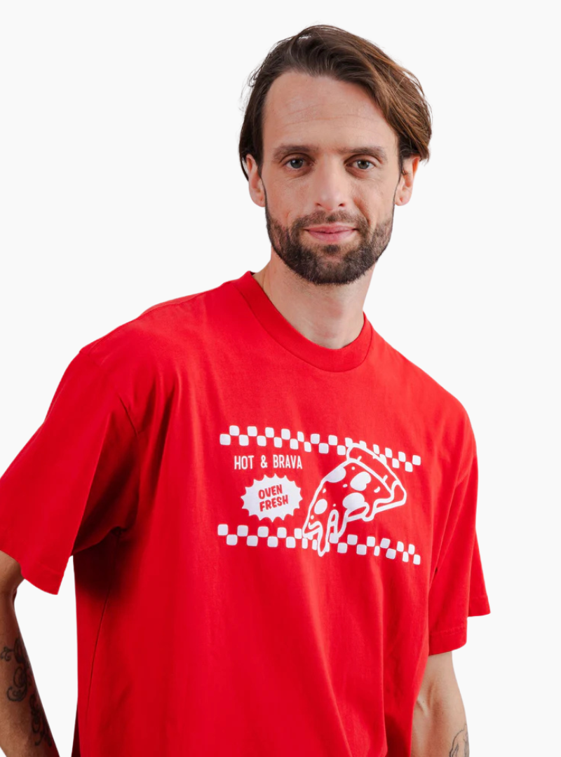Camiseta Oversize Hot & Brava Pizza  - Roja