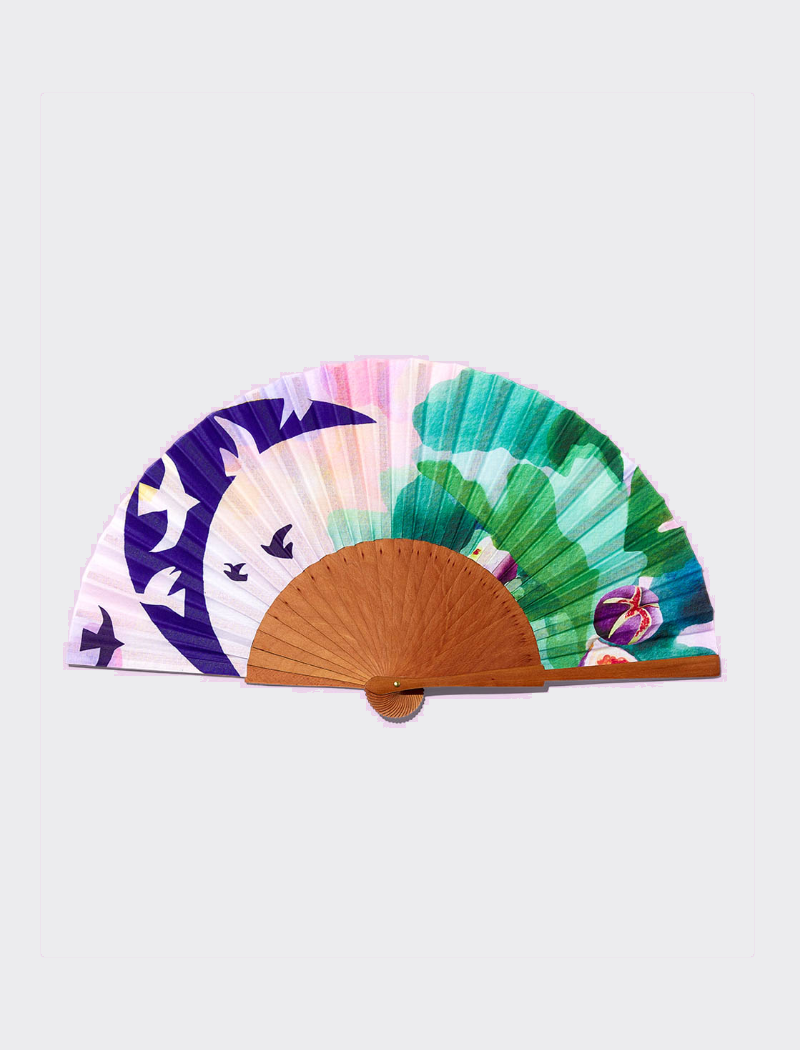 Abanico Fem Universe de A FAN OF con estampado artístico y madera de peral hecho en España