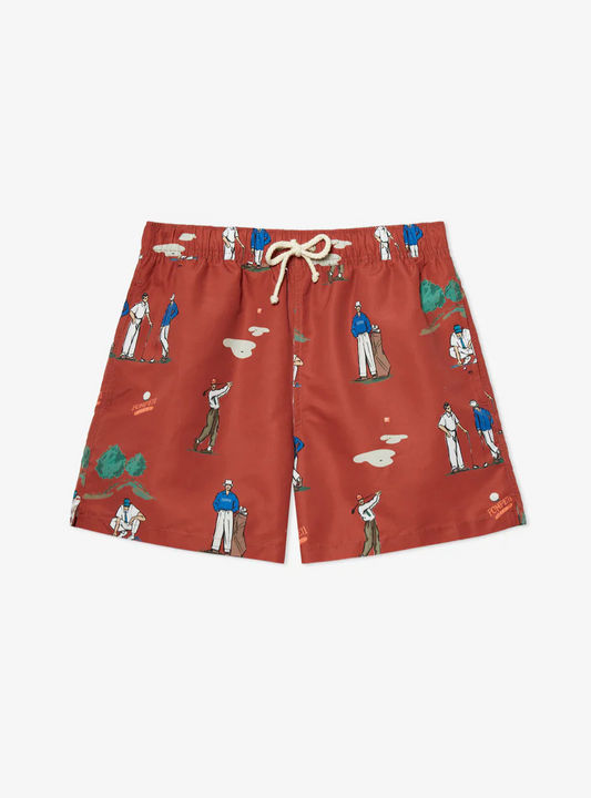 Bañador Pompeii Golf Ruby Red rojo con estampado de golf