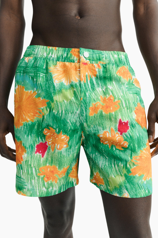 Bañador Thinking Mu Flores Crayon Liu verde con estampado floral