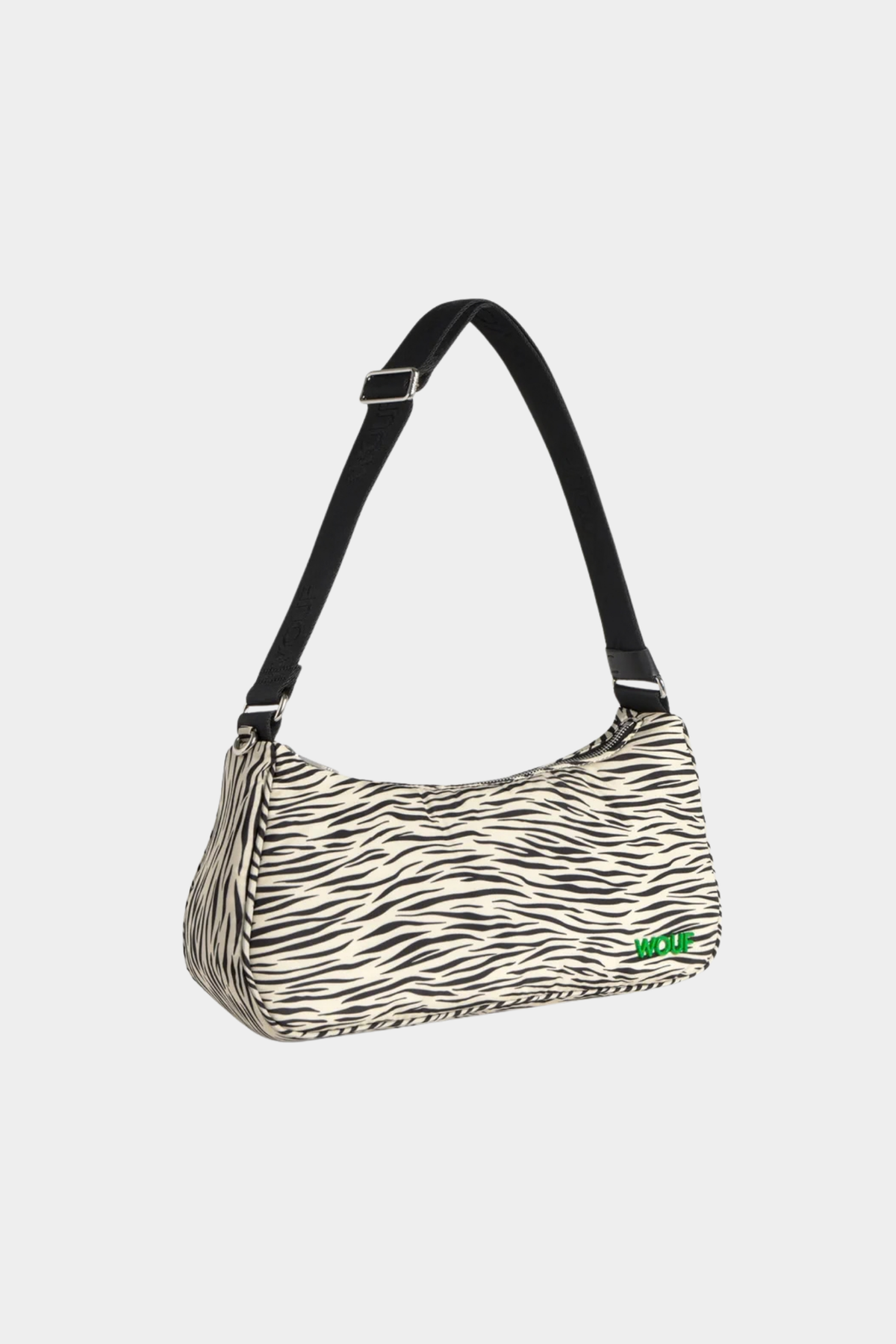 Bolso bandolera Wouf Zebra Hit con estampado de cebra beige y negro, correa ajustable y tejido reciclado