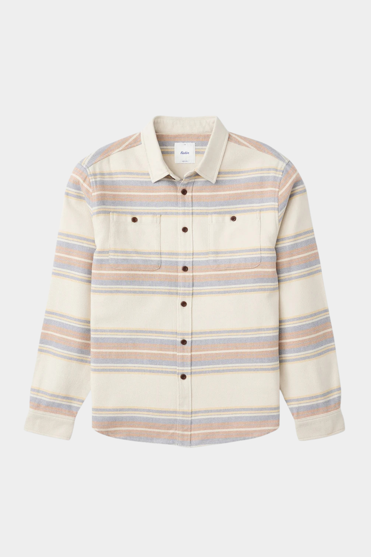 Camisa Sierra Flannel de Katin USA para hombre en color Birch con rayas beige, azul y naranja sobre fondo crudo