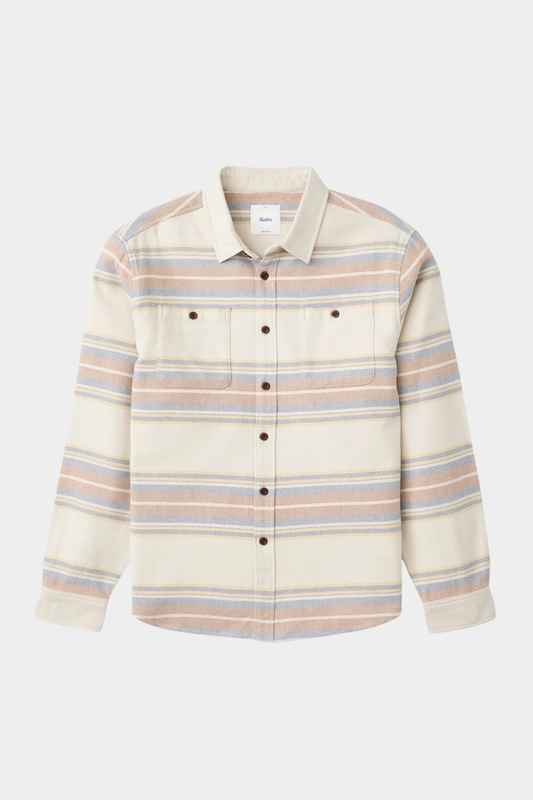 Camisa Sierra Flannel de Katin USA para hombre en color Birch con rayas beige, azul y naranja sobre fondo crudo