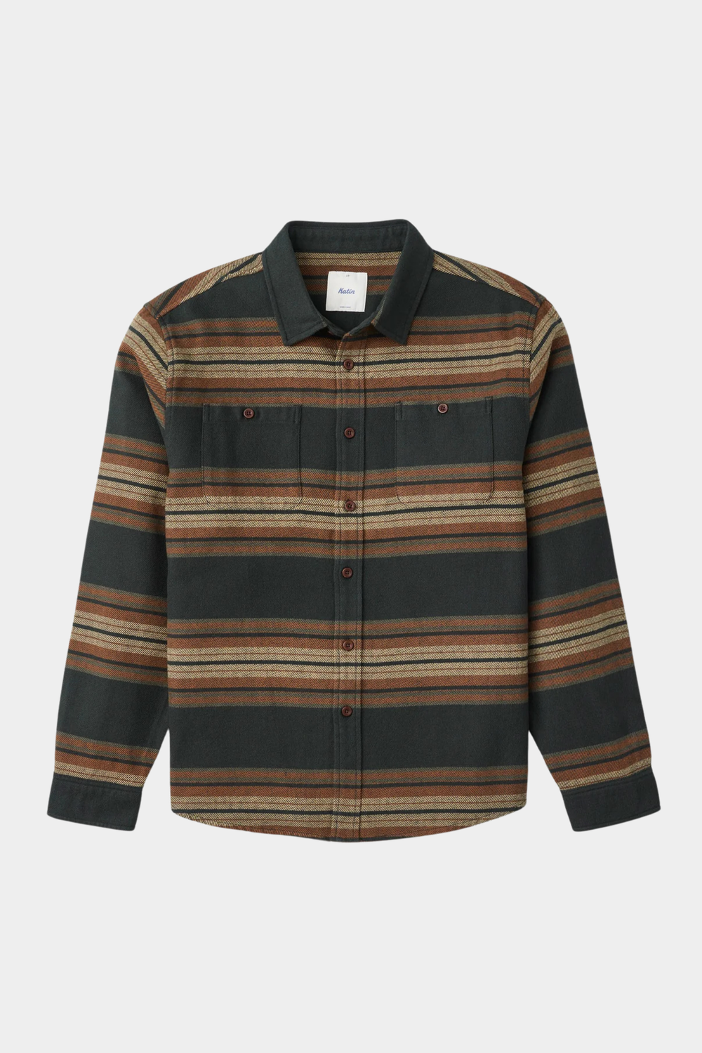 Camisa Sierra Flannel de Katin USA para hombre en Black Wash con franela de rayas marrón, beige y verde oscuro