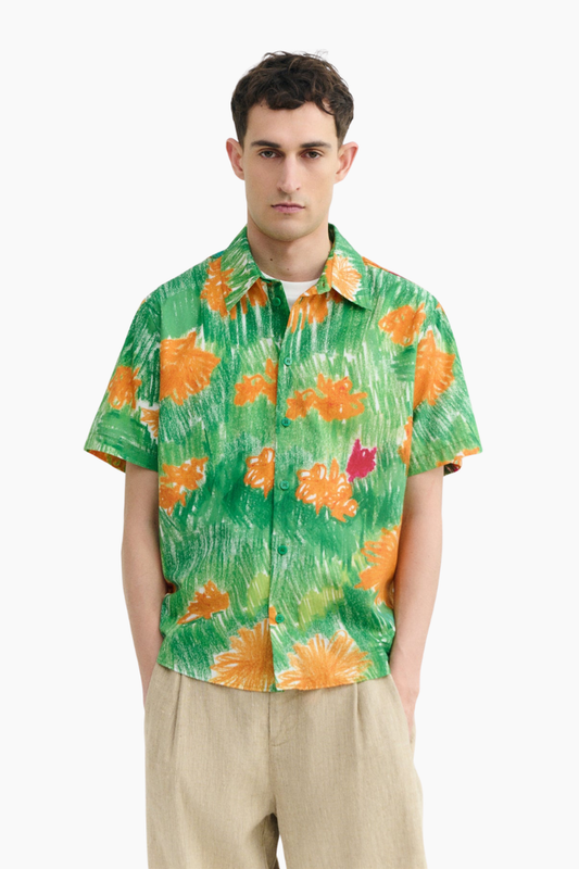 Camisa Thinking Mu Crayon Paddy con estampado de flores algodón orgánico