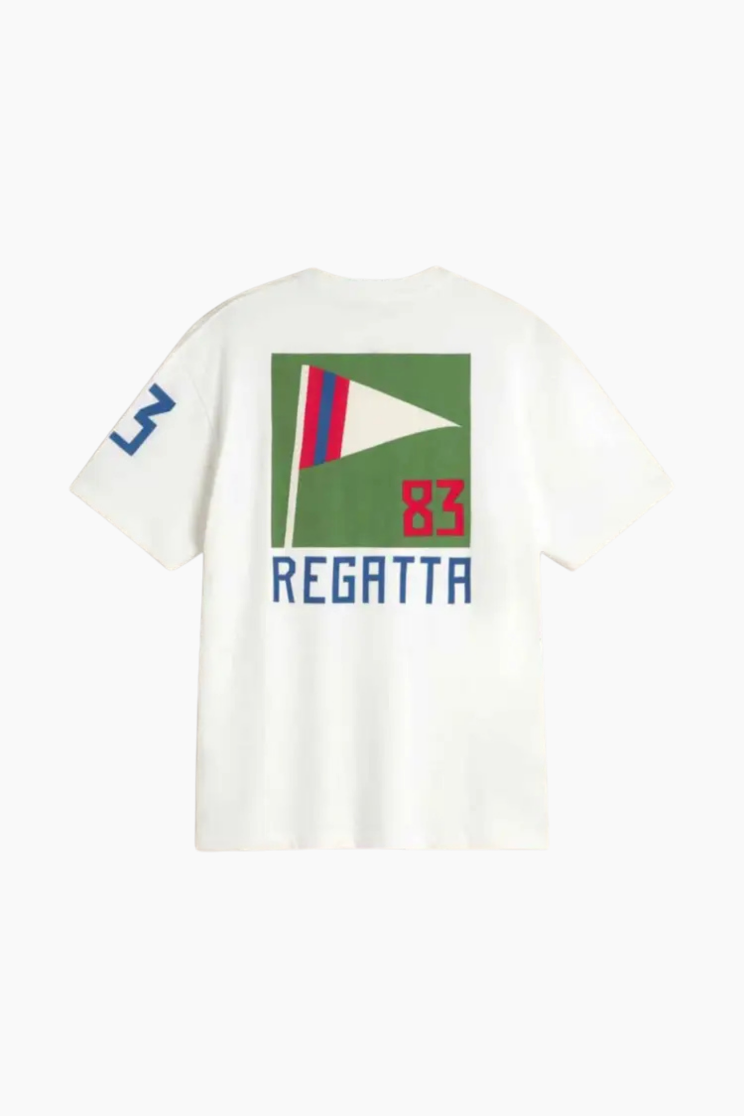 Camiseta Aaron Regatta de Thinking Mu para hombre en algodón orgánico blanco con estampado Regatta en espalda y logo en pecho.