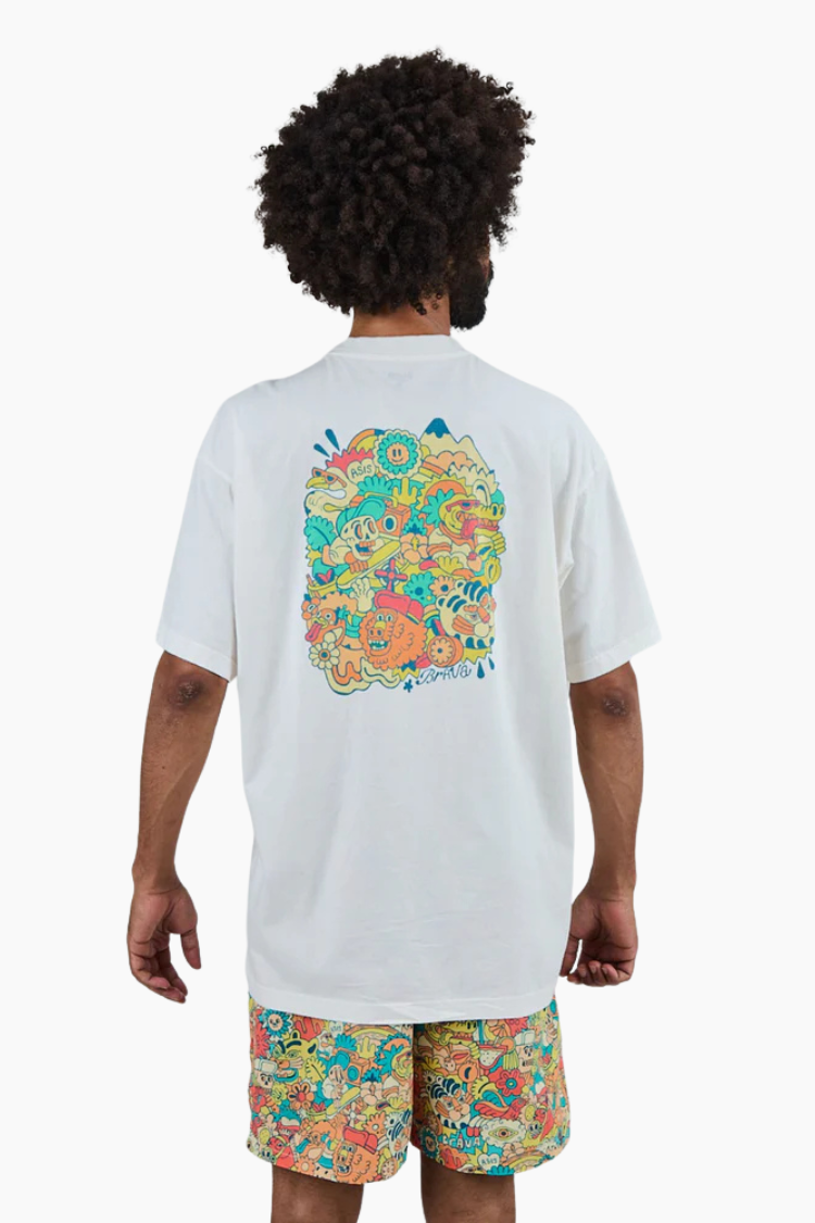 camiseta brava asis percales party animal blanca oversize grafico trasero