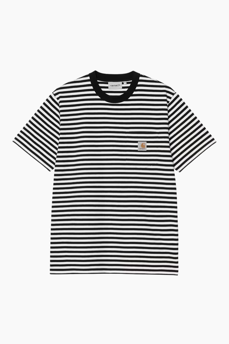 Camiseta Carhartt WIP S/S Ezra Pocket Black Wax a rayas con bolsillo