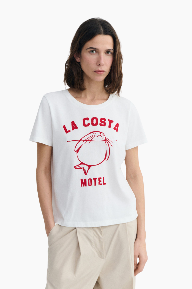 Camiseta Thinking Mu Animal Motel Ida mujer algodón orgánico blanca