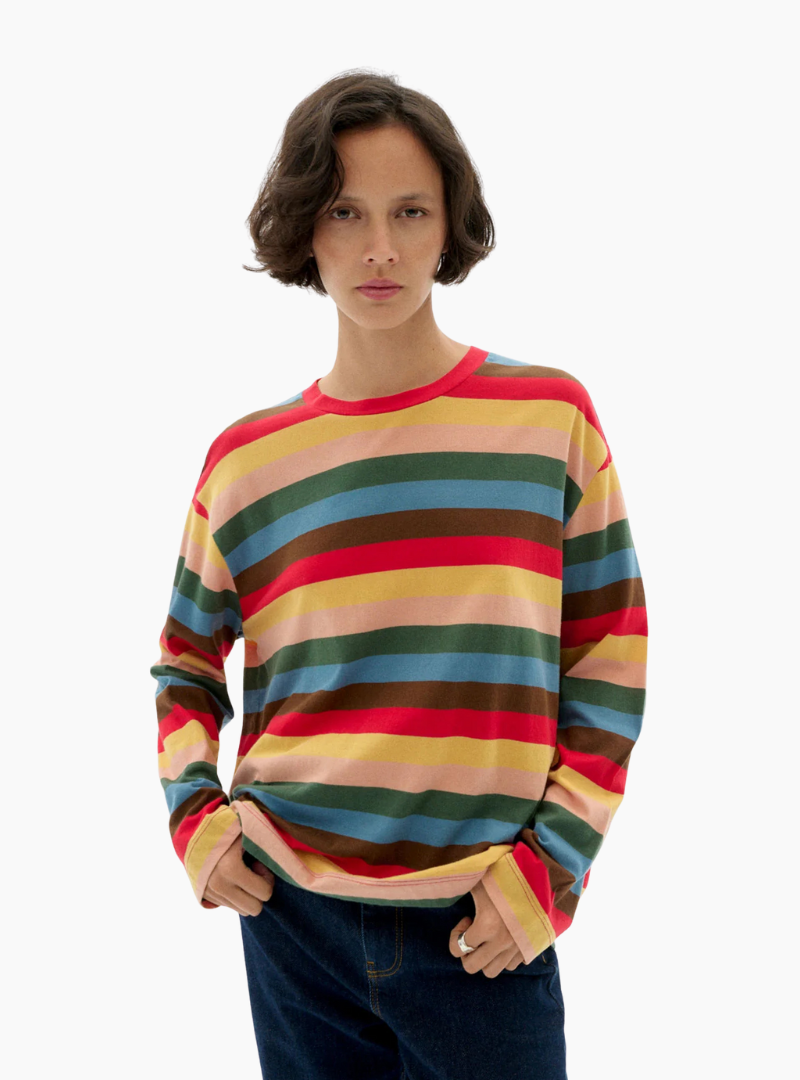 Camiseta Sunset Stripes Emily de Thinking Mu con diseño de rayas y corte oversize
