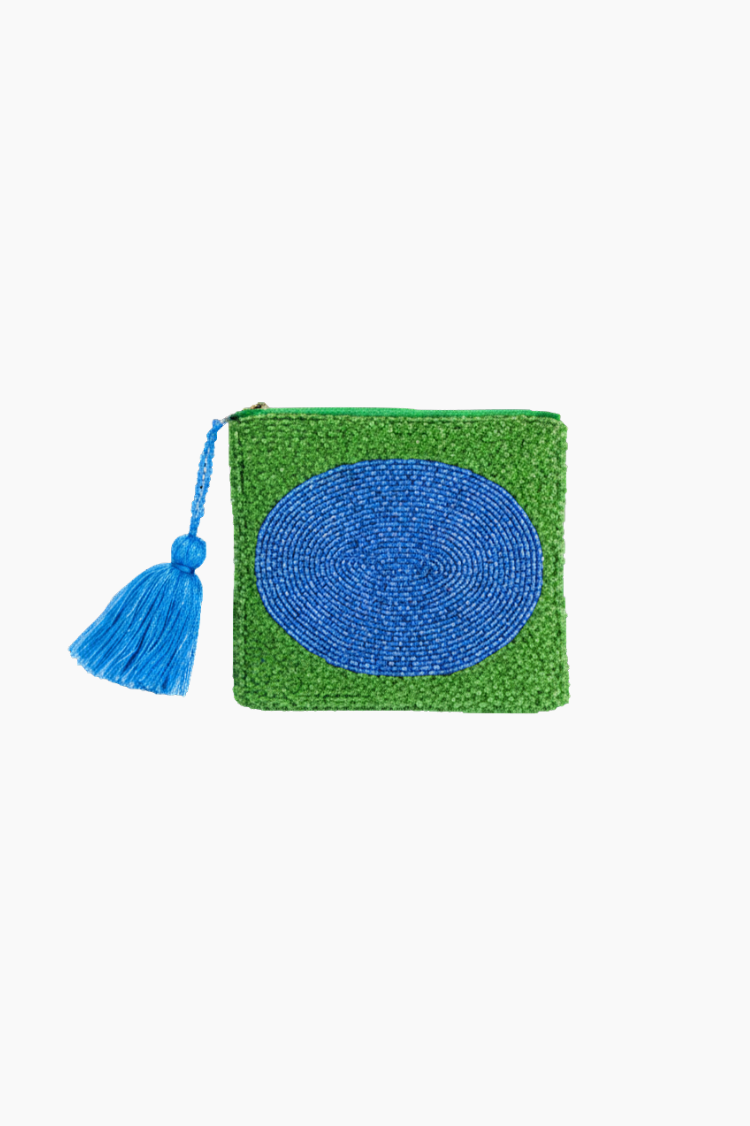 clutch mediano cuentas vidrio verde azul helio ferretti