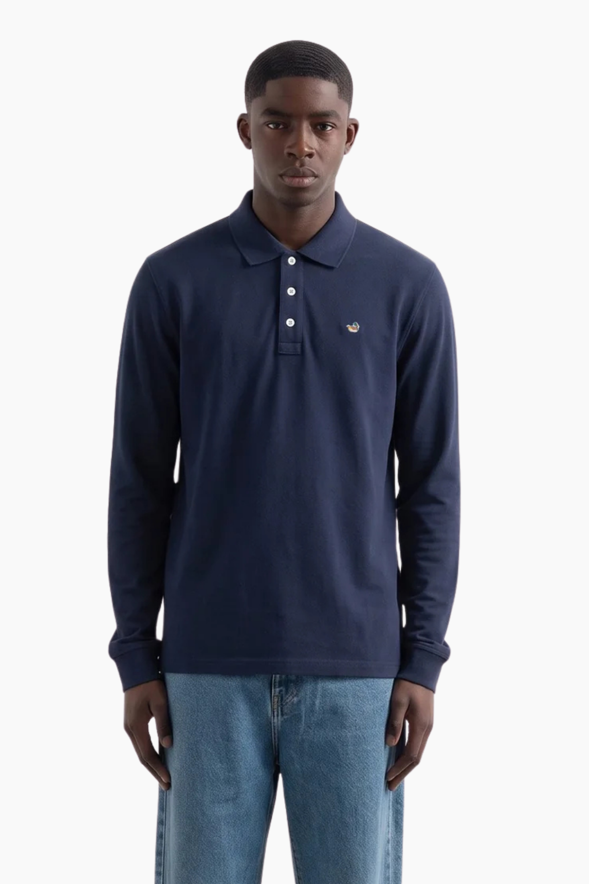 Duck Polo azul marino Edmmond Studios para hombre en algodón orgánico con manga larga y fit regular