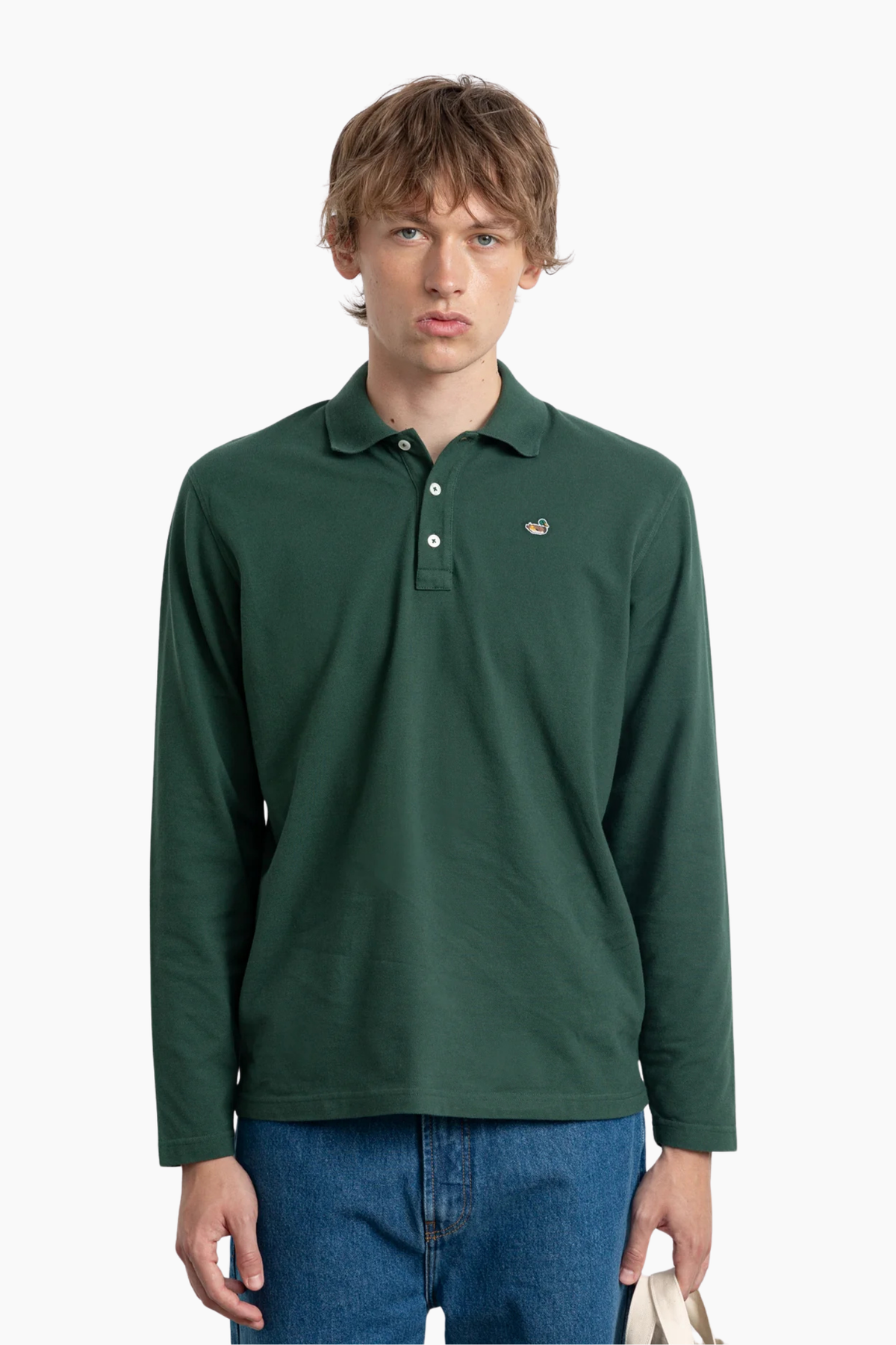Duck Polo verde oscuro Edmmond Studios para hombre en algodón orgánico con icónico pato bordado en el pecho