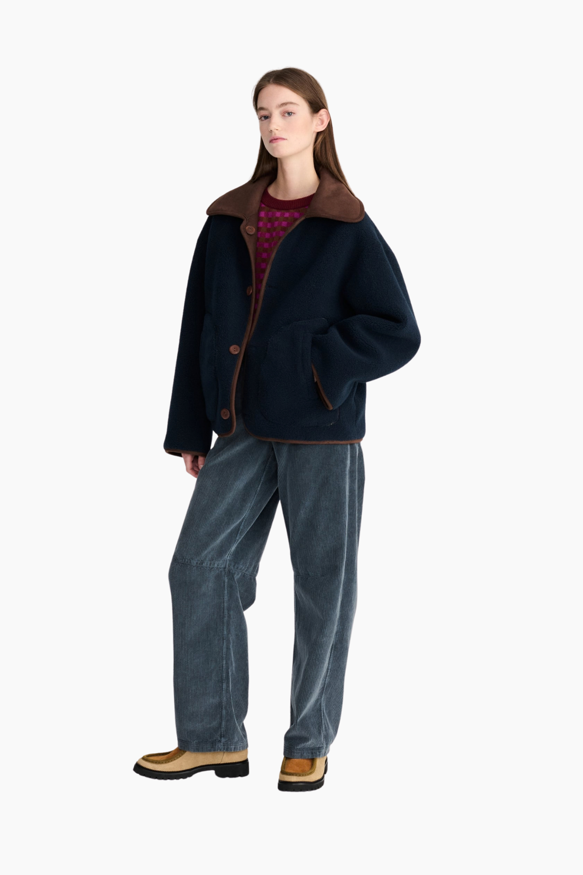 Chaqueta Reversible Soft Sherpa - Marrón / Marino