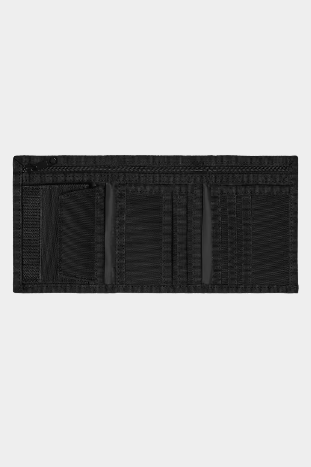 Interior de la cartera Carhartt WIP Alec Wallet Black con seis ranuras para tarjetas, monedero y compartimento con cremallera