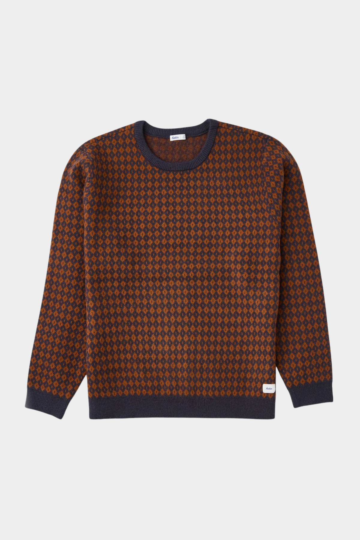 Jersey Check de Katin USA para hombre en Rust Navy con dibujo de rombos óxido y azul marino y cuello redondo