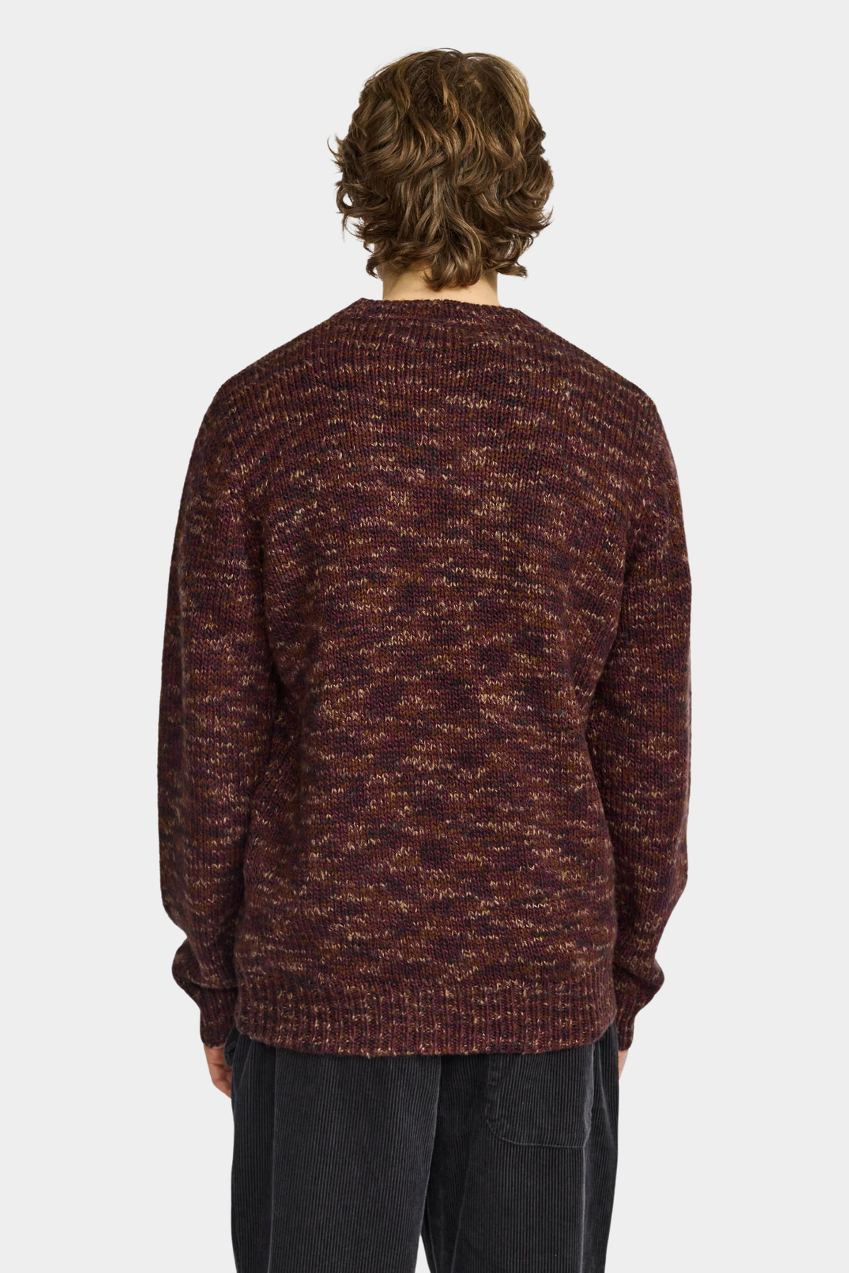 Vista trasera del jersey Revolution 6528 Burgundy para hombre, con corte regular y punto grueso jaspeado