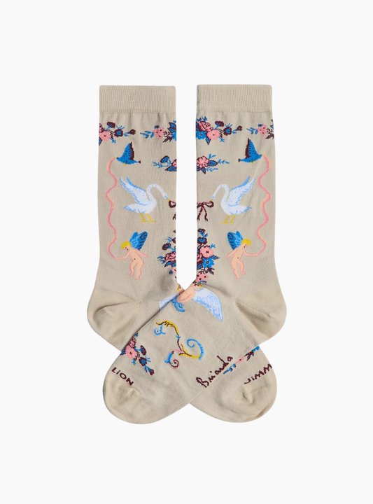 Calcetines Jimmy Lion Brianda Italia grises unisex con diseño inspirado en el arte renacentista italiano.