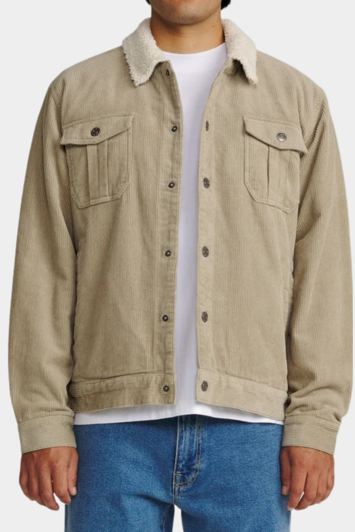 Chaqueta de pana Harris Katin USA Aluminum puesta en hombre con forro sherpa y corte trucker clásico