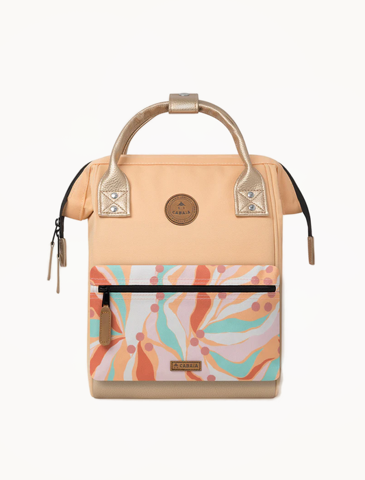 Mochila Cabaïa San Jose Light Orange con bolsillo estampado intercambiable en tonos coral, rosa y verde agua