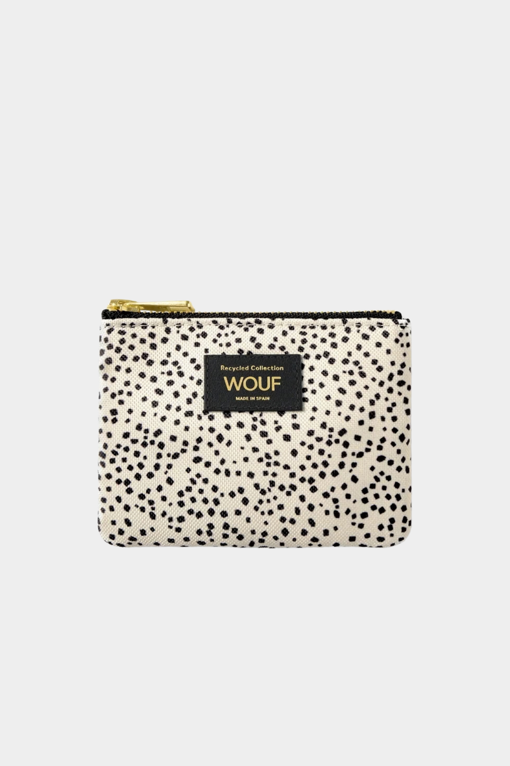 Monedero pequeño Wouf Panna en beige y negro, de poliéster reciclado con cierre de cremallera YKK