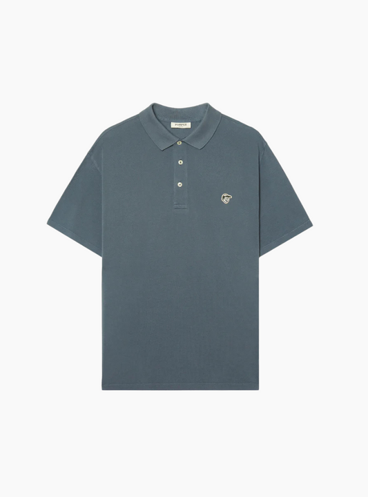 Polo Emilio Steel Blue de Pompeii en algodón piqué azul con parche bordado en el pecho
