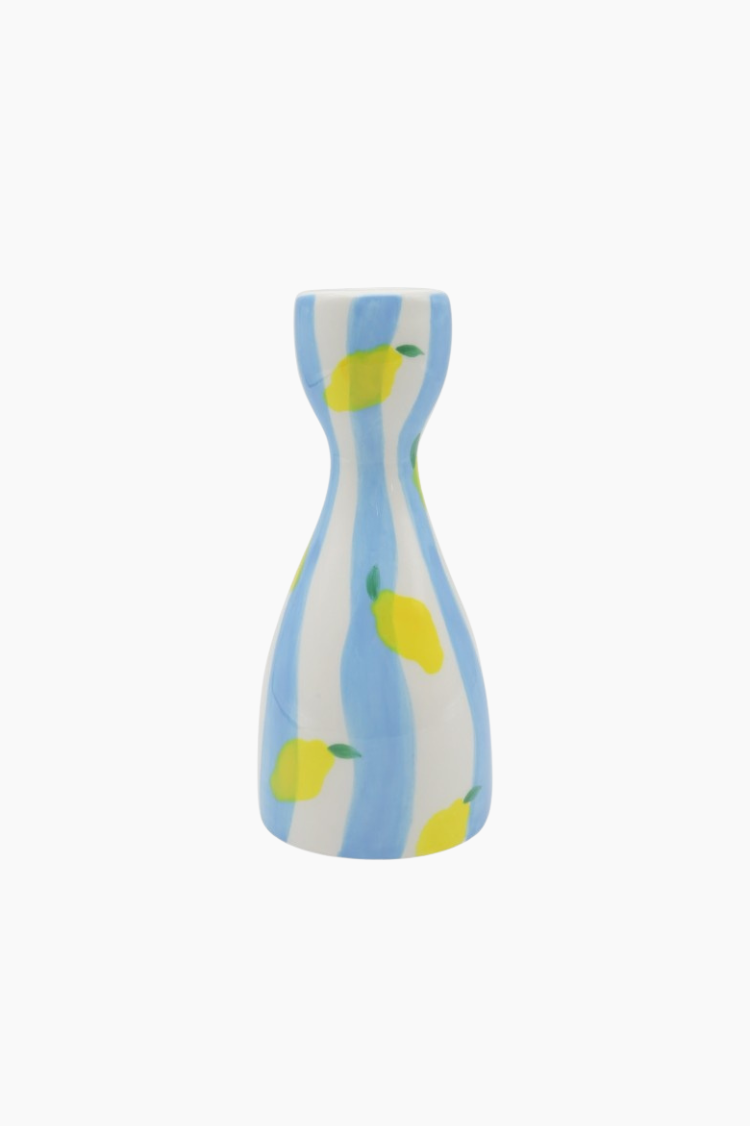 Portavelas cerámico Niño limones Qué Rico azul blanco