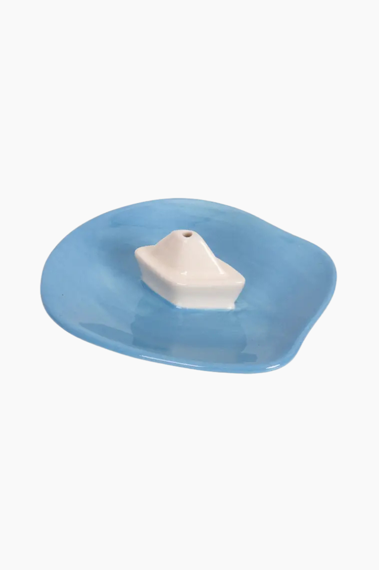 quemador incienso barco papel helio ferretti ceramica azul
