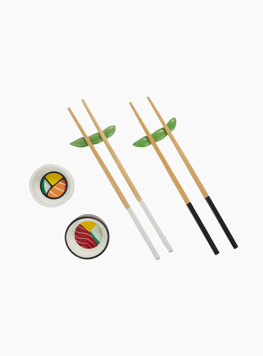 Set de sushi Oishii Balvi con tazones tipo sushi, palillos y soportes edamame