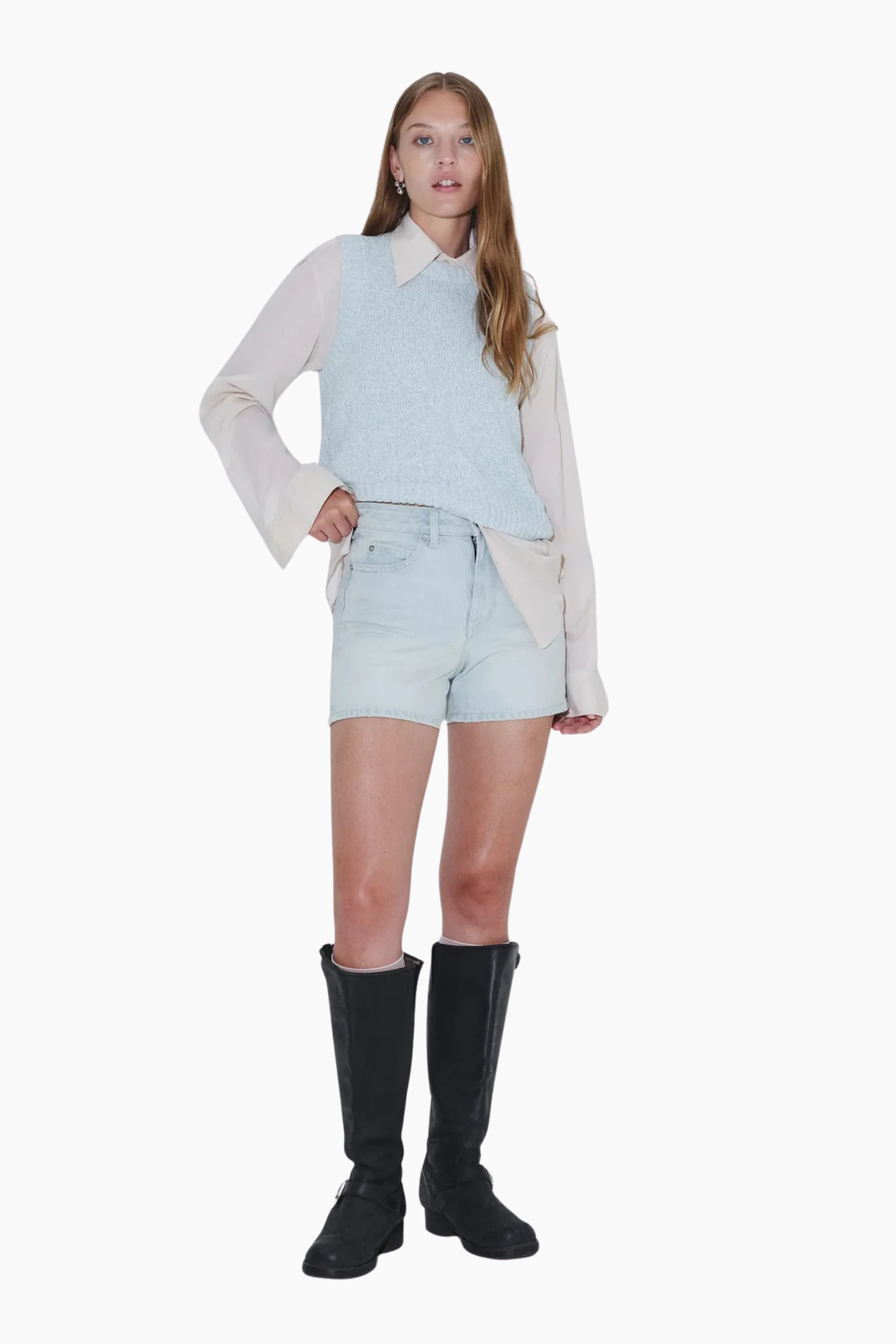 Short vaquero de mujer Dr. Denim Nora Bay Superlight de tiro alto en denim azul claro