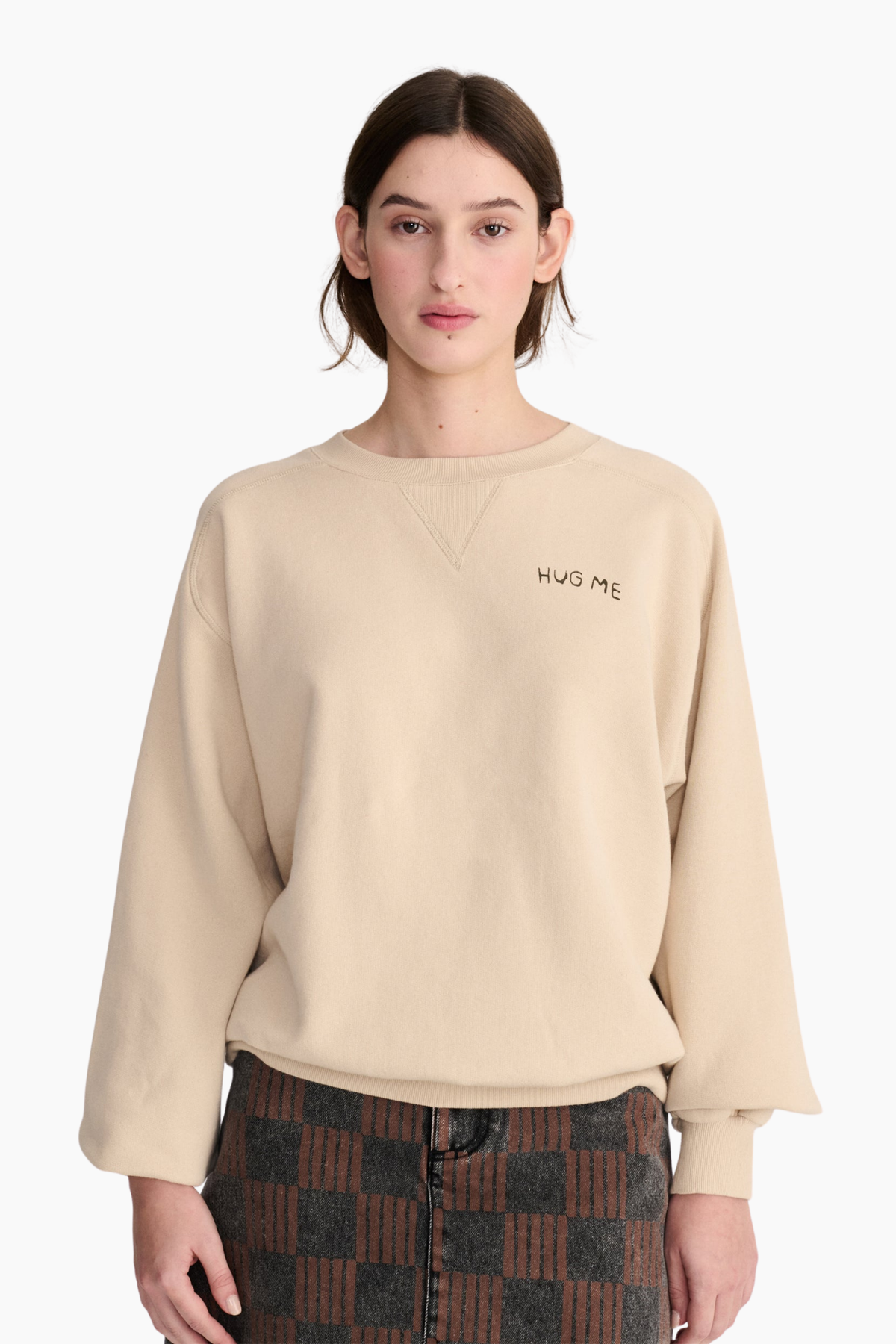 Sudadera beige Hug Me de Bobo Choses para mujer en algodón orgánico con corte holgado y cuello redondo