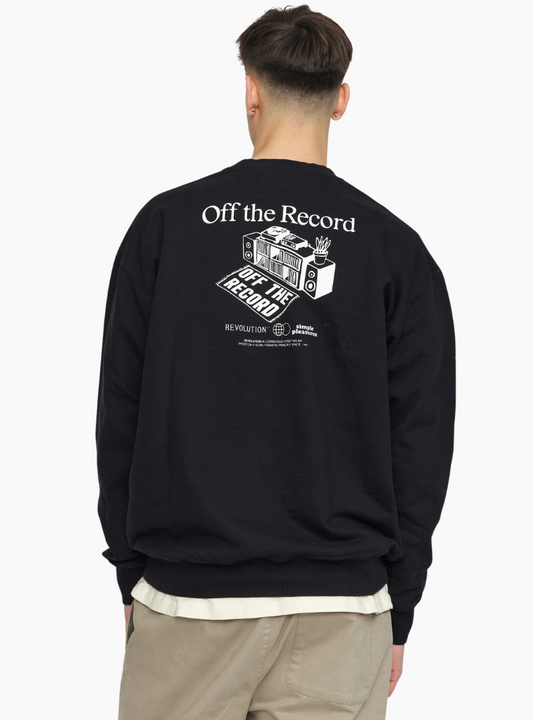 Sudadera Revolution REC Printed Crewneck negra algodón orgánico con estampado gráfico