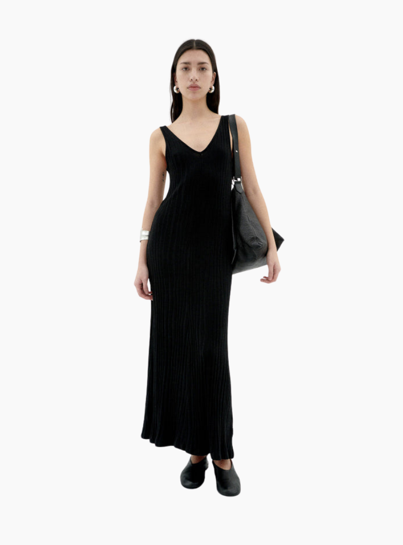 Vestido largo negro de punto Sade Black de Thinking Mu en viscosa ECOVERO