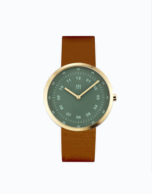 Reloj Maven Dusty Olive 40 mm unisex con esfera verde oliva, cristal de zafiro y correa italiana de cuero.